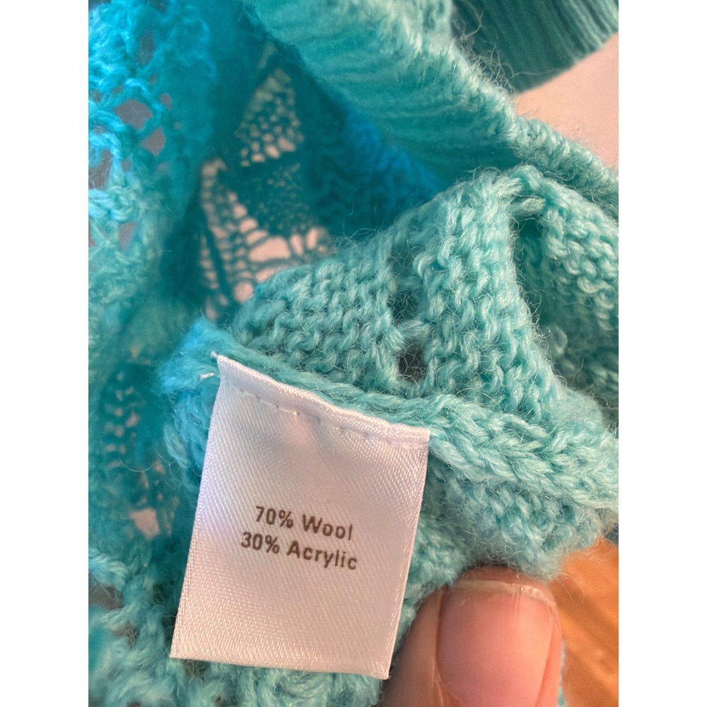 Caslon Cardigan Women M/L Turquoise Wool Blend Pointelle Knit Shrug Short Sleeve - Picture 3 of 7
